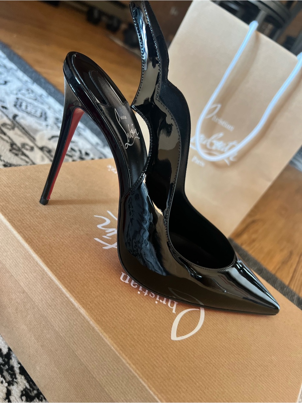 Christian Louboutin Black Patent Pointed Toe Slingback Pumps